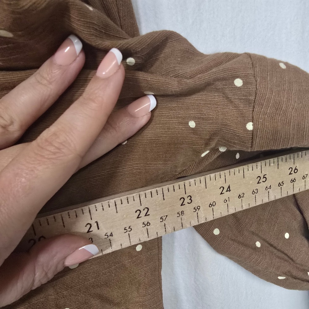 Lulus Amelia Dawn Brown Polka Dot Long Sleeve Button-Up Top M Linen Blend - Picture 5 of 6